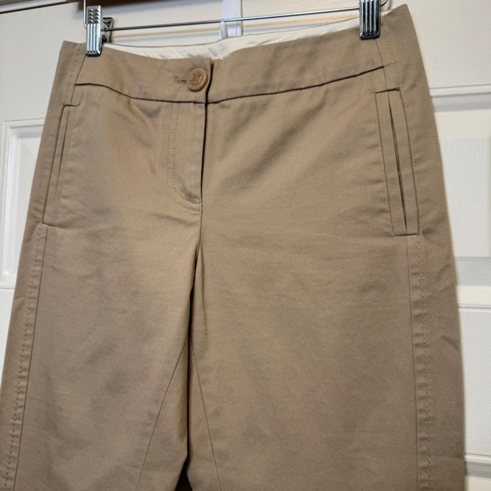 Tory Burch Womens Straight Leg Crop Pant 2 Tan Khaki Cotton Twill Preppy Classic
